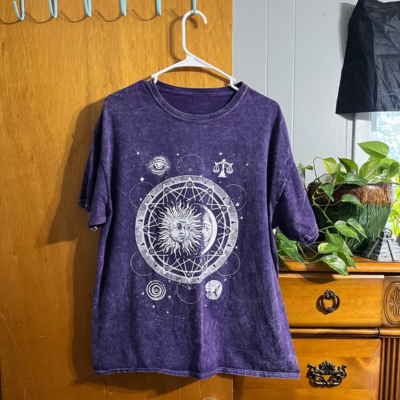 Spencer's Tops - Spencer’s Whimsigoth Celestial Purple Tie-dyed Women’s Size XL T-Shirt